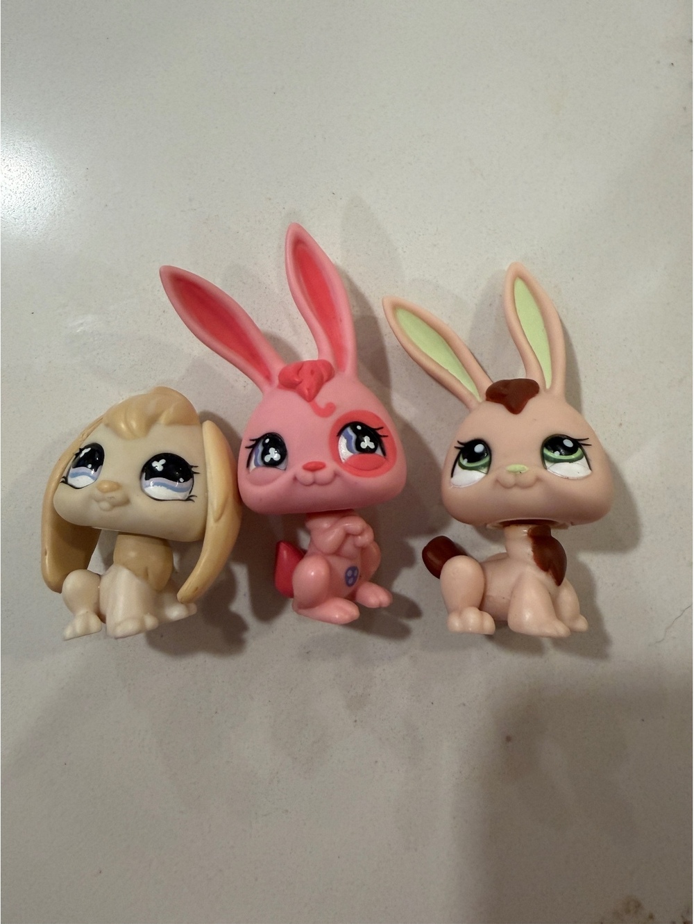 Vintage Littlest Pet Shop Bunny 95 Lop-Eared, 500 Pink Clover, 313 Spotted Bunny